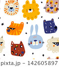 Cute Quirky Painted Animal Faces Seamless Pattern. 142605897
