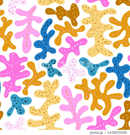 Colorful Abstract Organic Dotted Shapes Seamless Pattern. Botanical vector texture. 142605899