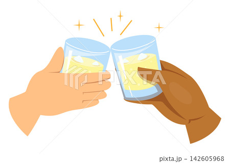 Hands holding whiskey glasses vector isolated 142605968