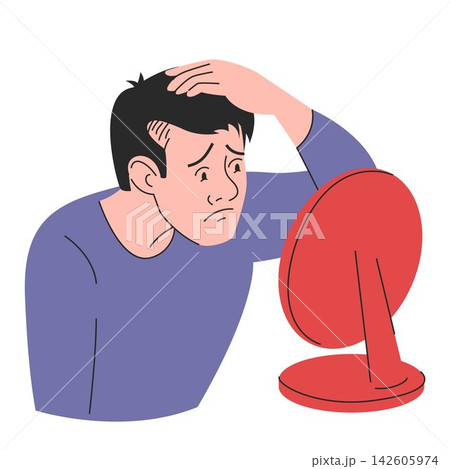 Sad man looking in the mirror 142605974