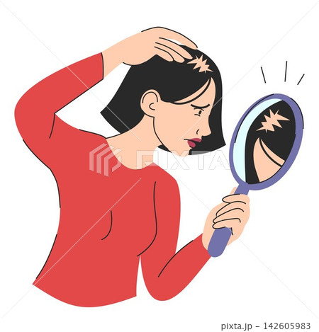 Sad woman looking in the mirror 142605983