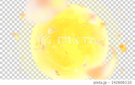 Falling ginkgo leaves, moon, landscape orientation Falling ginkgo leaves, moon, landscape orientation 142606110