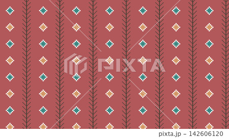 赤地のドット刺繍幾何学模様パターン 142606120