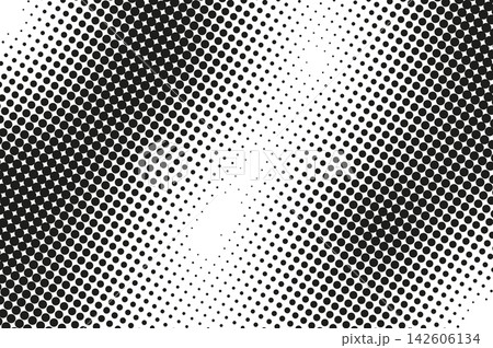 Abstract halftone texture with monochrome dotted pattern. Black and white gradient overlay with noise transition effect. Gritty contrast dissolve template with curve waves flow. Vector illustration. Abstract halftone texture with monochrome dotted pattern. Black and white gradient overlay with noise transition effect. Gritty contrast dissolve template with curve waves flow. Vector illustration. 142606134