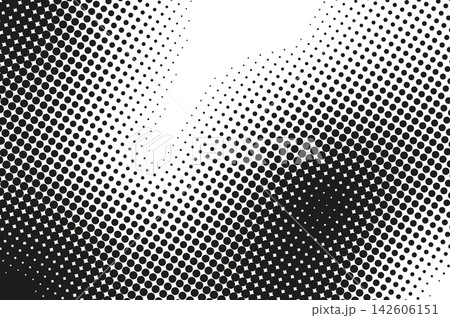 Abstract halftone texture with monochrome dotted pattern. Black and white gradient overlay with noise transition effect. Dissolve polka dots print with ripples dynamic flow. Vector illustration. Abstract halftone texture with monochrome dotted pattern. Black and white gradient overlay with noise transition effect. Dissolve polka dots print with ripples dynamic flow. Vector illustration. 142606151