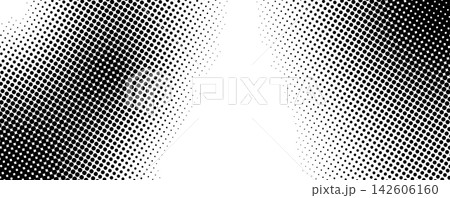 Abstract halftone texture with monochrome dotted pattern. Black and white gradient overlay with noise transition effect. Horizontal layout with flowing dynamic curve grain waves. Vector illustration. Abstract halftone texture with monochrome dotted pattern. Black and white gradient overlay with noise transition effect. Horizontal layout with flowing dynamic curve grain waves. Vector illustration. 142606160