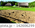 【青森】秋の三内丸山遺跡　大型竪穴建物跡と復元された建物 142606299