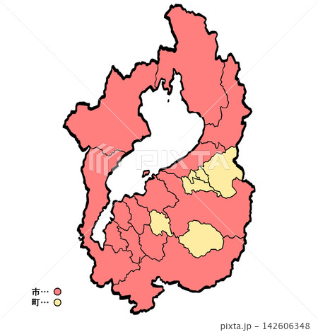 滋賀県地図 市町村カラー （筆タッチ） 和風 142606348