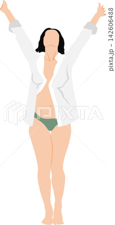 起床して伸びをする女性のイラスト 起床して伸びをする女性のイラスト 142606488