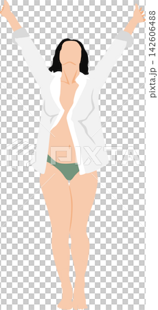 起床して伸びをする女性のイラスト 起床して伸びをする女性のイラスト 142606488