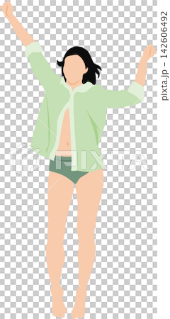 一位女性醒來伸懶腰的插圖。 一位女性醒來伸懶腰的插圖。 142606492