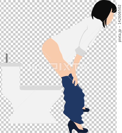 Illustration of a woman going to the toilet Illustration of a woman going to the toilet 142606502