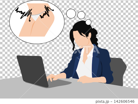 描繪女性因私密部位問題而煩惱的插圖。 142606546
