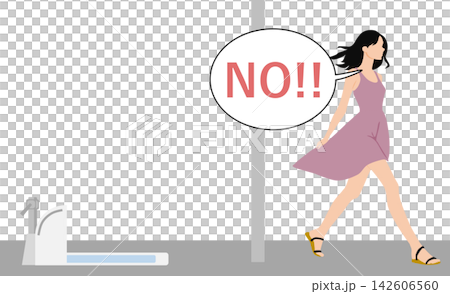 An illustration of a woman who dislikes using a Japanese-style toilet. An illustration of a woman who dislikes using a Japanese-style toilet. 142606560