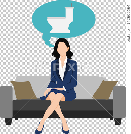 一幅描繪一位想要上廁所的女性的插圖 一幅描繪一位想要上廁所的女性的插圖 142606564