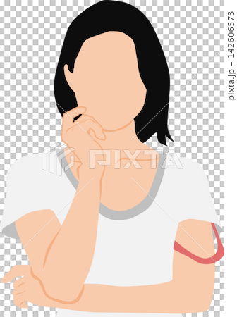 An illustration of a woman whose bra strap has come undone. An illustration of a woman whose bra strap has come undone. 142606573