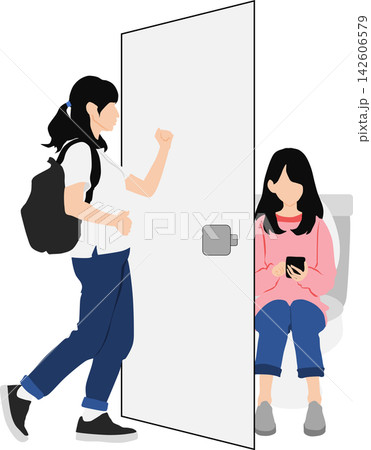 トイレに行く女性のイラスト トイレに行く女性のイラスト 142606579
