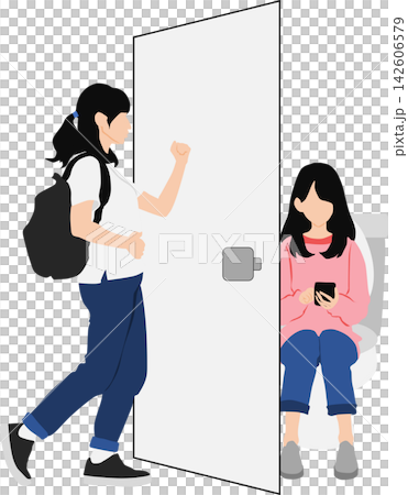 一幅女性上廁所的插圖 142606579
