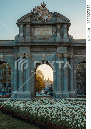 View through Puerta de Alcala arch toward Metropolis 142607253
