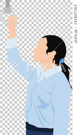 吊革につかまる女性のイラスト	 142607363