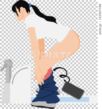 Illustration of dropping a wallet in the toilet Illustration of dropping a wallet in the toilet 142607396
