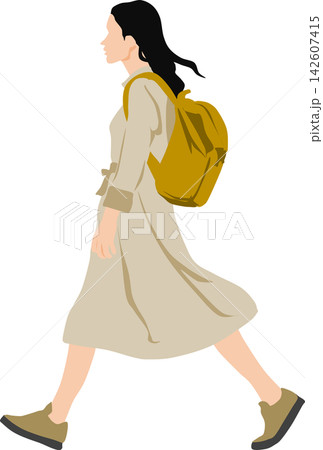リュックを背負った女性のイラスト リュックを背負った女性のイラスト 142607415