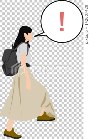 ロングスカートのすそを踏んづける女性のイラスト ロングスカートのすそを踏んづける女性のイラスト 142607429
