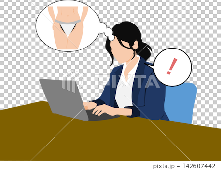 描繪女性因私密部位問題而煩惱的插圖。 142607442
