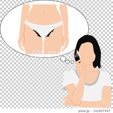 描繪女性因私密部位問題而煩惱的插圖。 142607447
