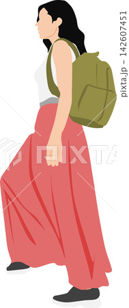 リュックを背負った女性のイラスト リュックを背負った女性のイラスト 142607451