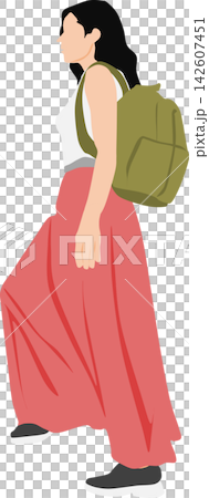 リュックを背負った女性のイラスト リュックを背負った女性のイラスト 142607451