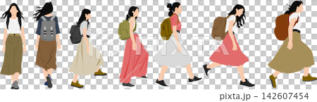 リュックを背負った女性のイラスト リュックを背負った女性のイラスト 142607454