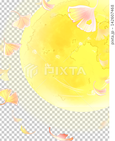Falling ginkgo leaves, the moon Falling ginkgo leaves, the moon 142607468
