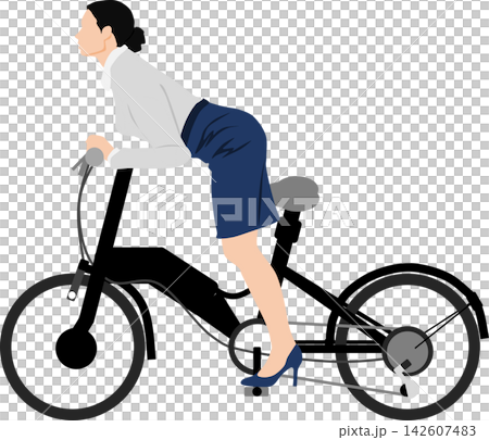 一位女商人騎自行車的插圖 一位女商人騎自行車的插圖 142607483