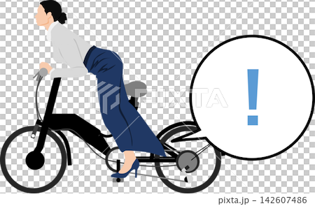 一幅插圖,描繪了一位女商人的長裙被自行車輪捲住的情景。 一幅插圖,描繪了一位女商人的長裙被自行車輪捲住的情景。 142607486