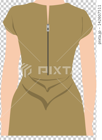 一幅插圖，描繪了一位女士背後的拉鍊拉不上去。 142607511