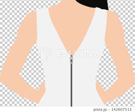 一幅插圖，描繪了一位女士背後的拉鍊拉不上去。 142607513