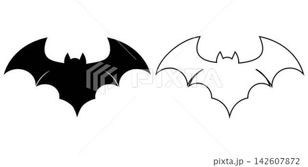 Black Bat Silhouette and Line Art Logo Vector Set 142607872