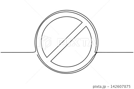 Continuous line drawing of a prohibition sign isolated on white background 142607875