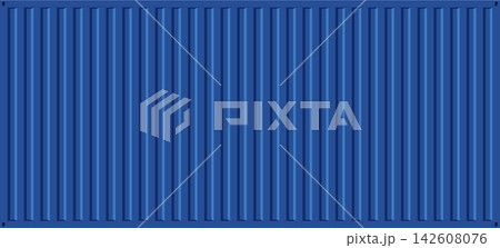 Corrugated blue metal container texture, steel panel background. Vector surface with vertical fluted sheet, dark industrial wall, geometric line pattern and metallic construction material construction 142608076