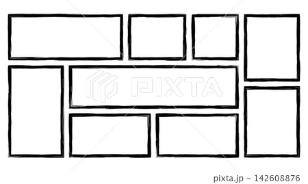 Set of handdrawn grunge frames and borders, collection of rectangular photo frames with rough brush strokes for scrapbooking or photo collage layouts Set of handdrawn grunge frames and borders, collection of rectangular photo frames with rough brush strokes for scrapbooking or photo collage layouts 142608876
