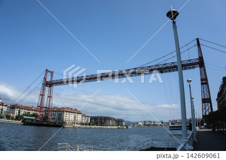 Full span of the Vizcaya transporter bridge across the mouth of the Bilbao estuary Full span of the Vizcaya transporter bridge across the mouth of the Bilbao estuary 142609061
