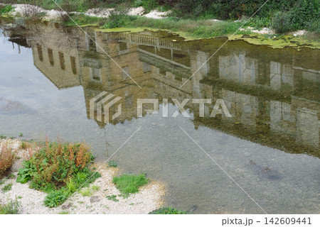 Still water mirrors historic architecture 142609441