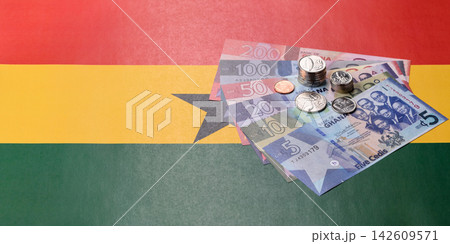 Ghana, Ghanaian paper money, cedi banknotes as currency for exchange or travel. Ghana money Ghana, Ghanaian paper money, cedi banknotes as currency for exchange or travel. Ghana money 142609571