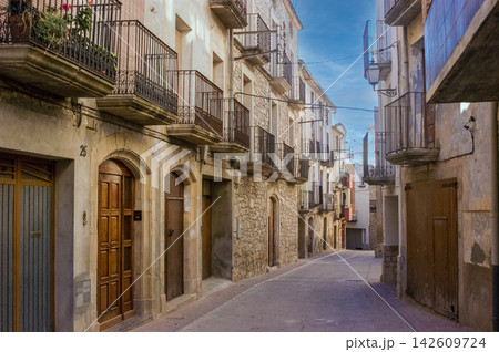 Old European town alley with weathered stone architecture and wooden doors Old European town alley with weathered stone architecture and wooden doors 142609724