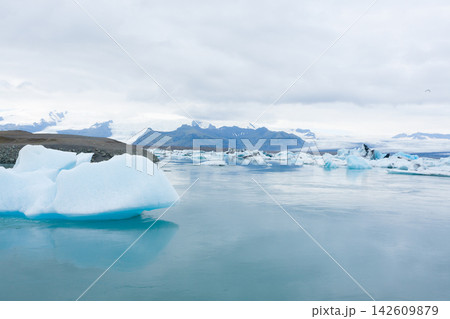 Icebergs on water, Jokulsarlon glacial lake, Iceland 142609879
