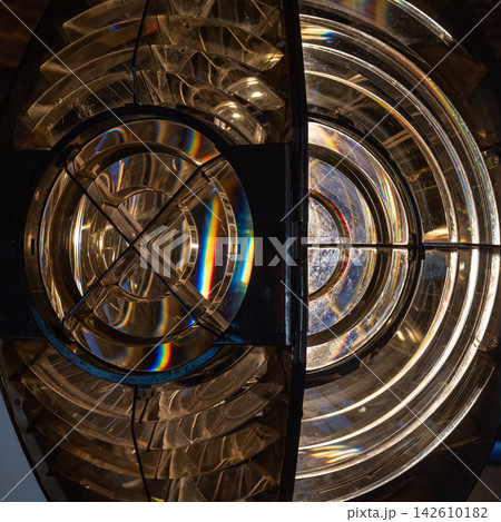 Close up view of a vintage lighthouse Fresnel lens Close up view of a vintage lighthouse Fresnel lens 142610182