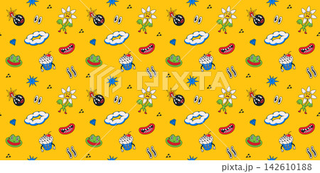 Pattern seamless vector with comic faces and doodles Pattern seamless vector with comic faces and doodles 142610188