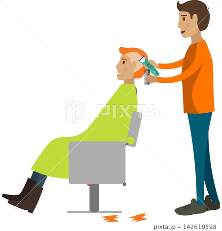 Man barber hairstyling male client vector icon Man barber hairstyling male client vector icon 142610598