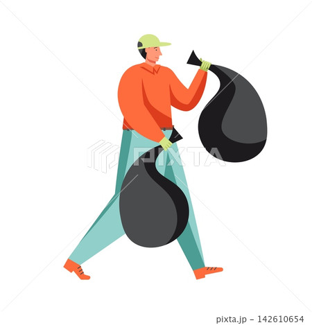 Waste collection and street cleaning, vector flat isolated illustration 142610654